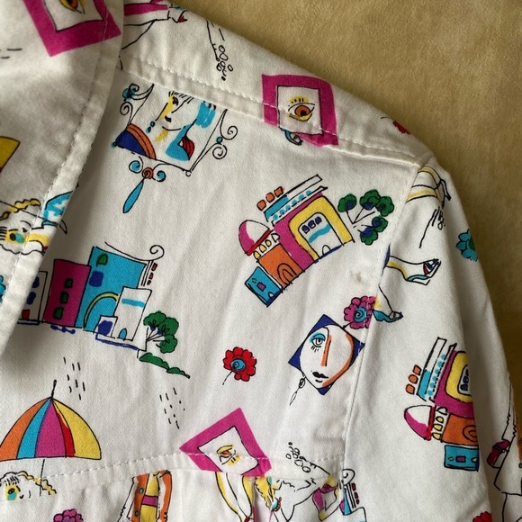 Vintage 90s Y2K White Patterned “City Girls” Jacket Button Front All Over Print - Picture 4 of 7